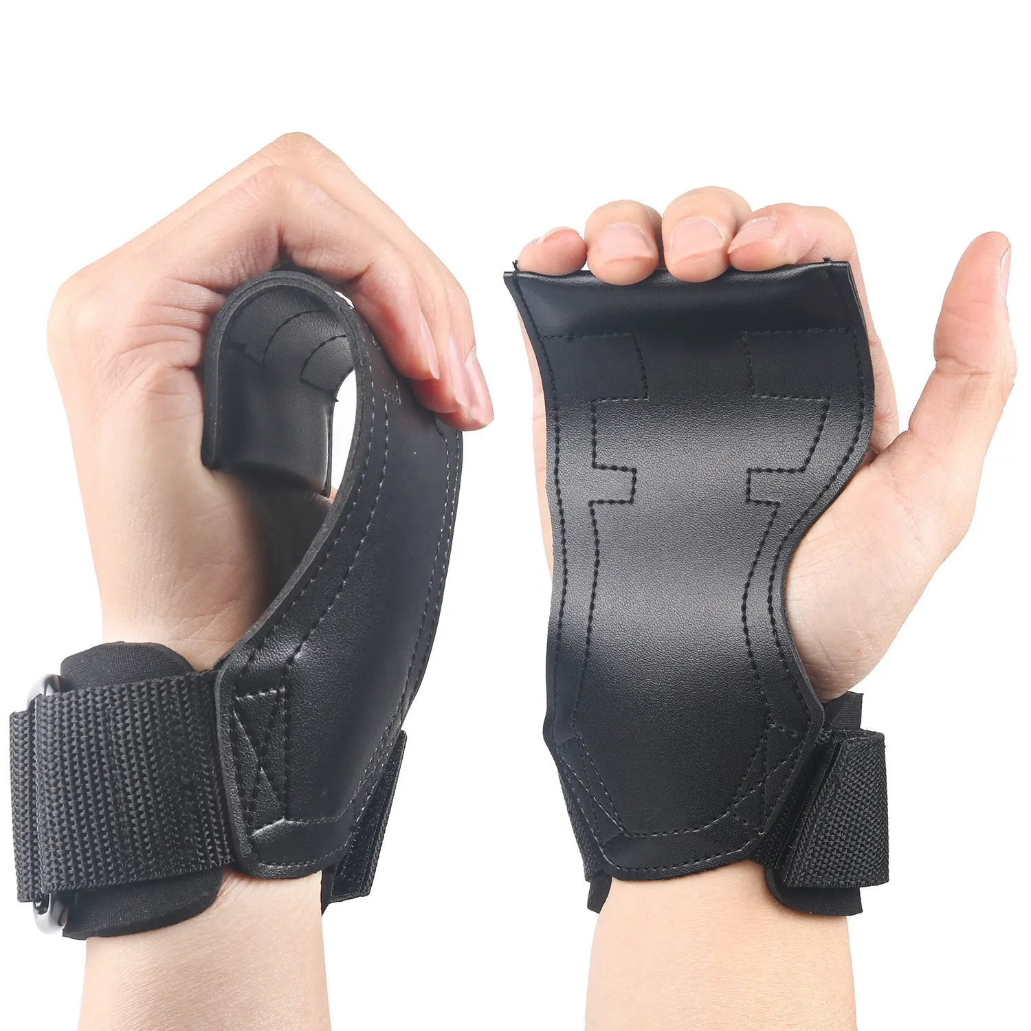 Zwarte Koeienhuid Fitness Gewichtheffen Grip Pad Palm Beschermer Halter Handschoenen Gym Apparatuur