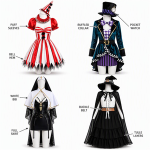 Ensemble de costumes d'Halloween pour femmes, 4 styles, robe de fête fantaisie de bouffon, chapeur, nonne, sorcière, tenue de cosplay pour adultes - Product Image 3