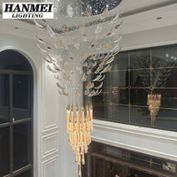 Lustre en cristal en forme de feuille d'érable à LED, hauteur réglable, pour hall d'hôtel, restaurant, salle de banquet, installation décorative pour projets à lumière chaude