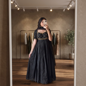 Vestido Largo de Seda Vichitra Reversible para Mujer, de Secado Rápido, Sin Arrugas, con Lentejuelas y Hilo Zari, Ideal para Bodas y Fiestas - Product Image 1