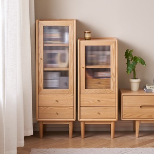 B3109 Meuble de rangement latéral moderne en bois massif pour salon avec 1 porte, armoire haute en bois de chêne - Product Image 1