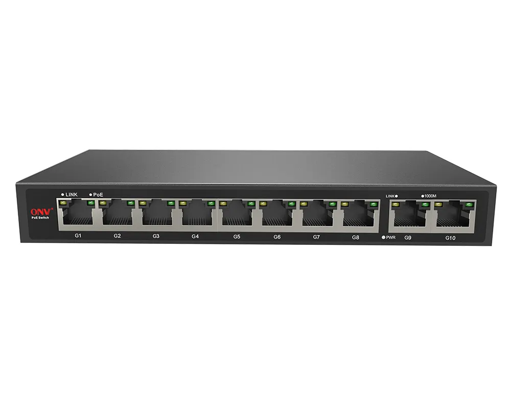 8 Poorten 10/100/1000Mbps Desktop Unmanaged Netwerk Poe Switch Met 2 10/100/1000mbps RJ45 Poort