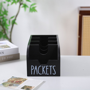 Wooden Seasoning Packet Storage Box Black Rectangle Desktop Organizer With Compartments For Tea Coffee Bags <b>Kitchen</b> Use - Product Image 1