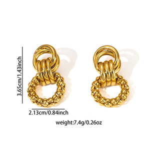 ต่างหูห่วงโซ่แฟชั่นสไตล์เกาหลีสีทองสำหรับผู้หญิงรูปทรงเรขาคณิตลมหนาว - Product Image 5