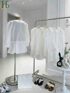 Vestido Babydoll Blanco con Encaje, Pliegues Delanteros, Cintura Imperio, Casual, Femenino, de Poliéster, OEM - Product Image 2