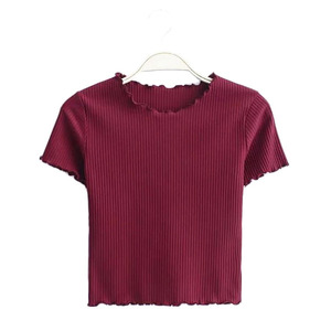 SHENHE Women's V Neck Button Up Long Sleeve Crop Top - Ribbed Lettuce Trim T-Shirt
