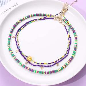 Collier ras du cou Mardi Gras avec perles en forme d'étoile en perles de polymère, chaîne de cou, collier multi-rangs, pendentif, bijoux de mode - Product Image 4