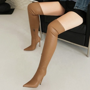Sexy Wide Fit Size 46 Skintight Side Half-zip Pointed Toe Shoes Women's Thigh High <b>Boots</b> Over the Knee Long Booties Customized - Product Image 4