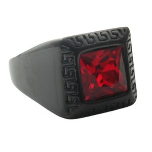 Men's Square Ring With Red Gemstone Geometric Pattern Bezel Setting Gift Jewelry - Product Image 3