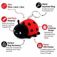 Porte-clés peluche Zaves Coccinelle - Jouet en peluche mignon et durable, respectueux de l'environnement, breloque de sac avec anneau métallique, accessoire souple de 4 pouces pour sac à dos