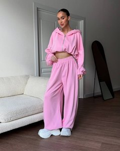 Ensemble de sweat-shirts à capuche et pantalons larges pour femmes, automne, personnalisez votre logo, ensemble deux pièces - Product Image 1