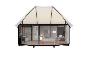 Tente de luxe pour l'extérieur avec structure en bois Hôtel Lodge Safari Resort Cabine modulaire pour le <span class=keywords><strong>camping</strong></span> avec chambre à coucher Salle de bain Terrasse - Product Image 3