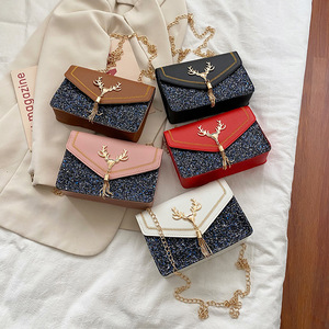 Women's Small Square Bag <b>Glitter</b> Deer Chain Crossbody Bag For Everyday Outfits Summer 2021 - Product Image 1