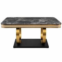Ensemble de table à manger en marbre post-moderne pour hôtel, plateau rectangulaire noir, structure en métal, meubles durables pour salon, fournisseur chinois