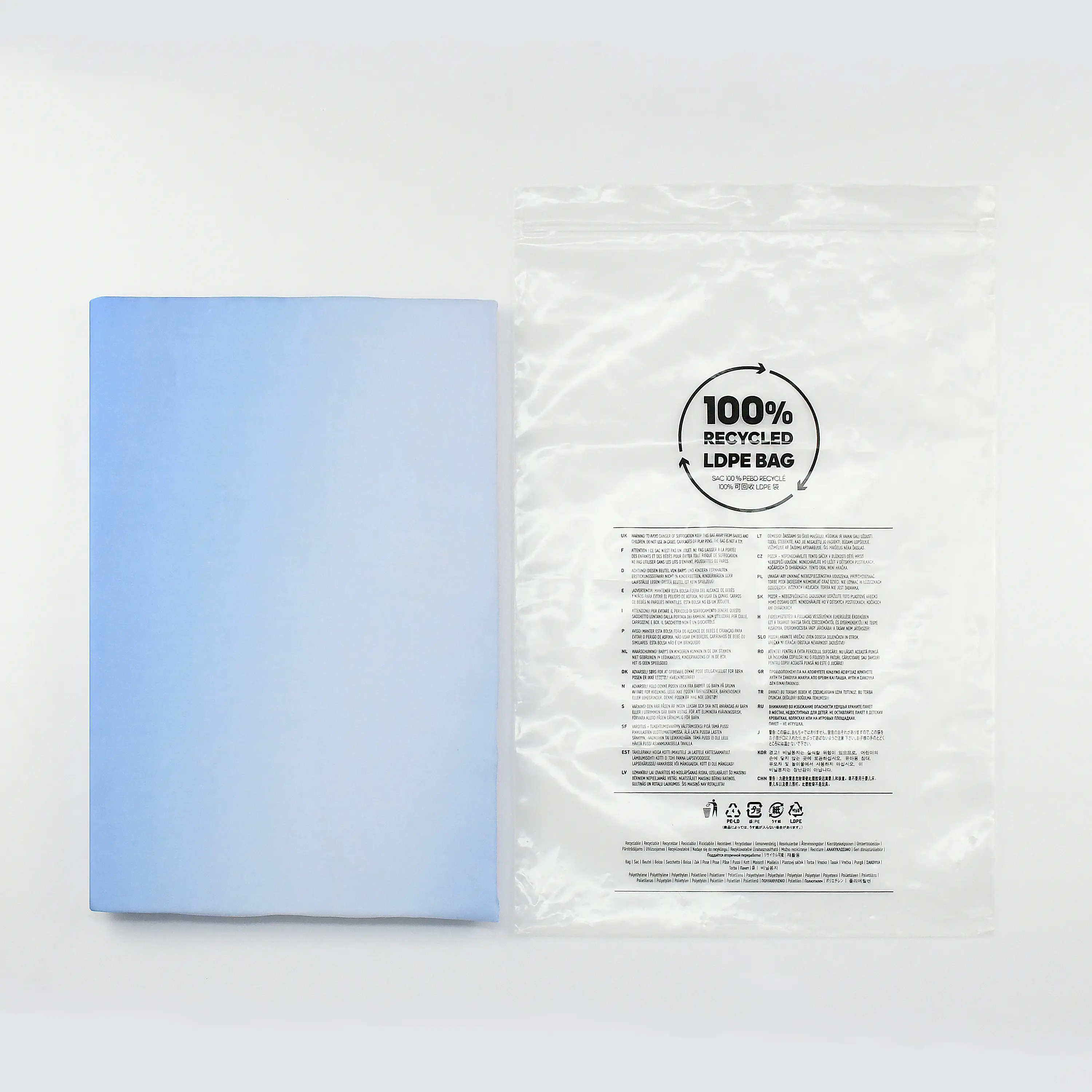 カスタムバッグリサイクルgrs認定透明印刷ビニール袋リサイクル可能ジップバッグ衣類用ロゴ付き