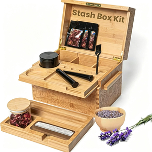 Kit d'organisation d'accessoires pour fumeurs OEM en bambou avec plateau roulant, 3 bocaux hermétiques et brosse, forme rectangulaire - Product Image 2