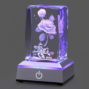 3D laser Cube ánh sáng ban đêm đầy màu sắc LED cơ sở Đèn Rose pha lê chặn giấy thủy tinh bóng trái tim giải thưởng quà lưu niệm đám cưới pha lê - Product Image 2