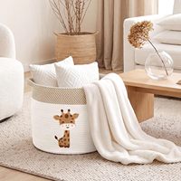 Grands paniers en corde de coton tressée, girafe mignonne, marron et blanc |   Taille 20"x14", Sac de rangement en corde de coton avec poignées pour couverture de bébé