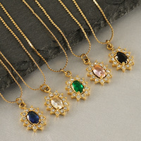 Collier en acier inoxydable à maillons ovales de style français, pendentif en zircon coloré, colliers de mode, bijoux vintage pour femmes, vente en gros
