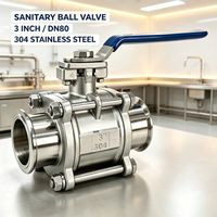 Vanne à bille sanitaire Tri-Clamp 3 pouces en acier inoxydable SS304, 3 pièces, qualité alimentaire, pour l'industrie agroalimentaire et laitière
