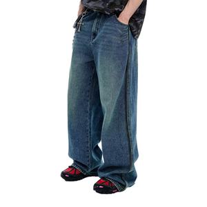Wholesale Custom Baggy <b>Jeans</b> <b>for</b> <b>Men</b> 100% Cotton High Quality Pants Vintage High Street Blue Washed <b>Men's</b> Denim - Product Image 2