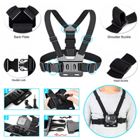 Penyangga Ponsel & Kamera Aksi 4in1 Elastis Adjustable Quick Clip Berkualitas Tinggi Tahan Guncangan dengan Tali Harness Dada