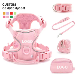 Customised Corduroy <b>Dog</b> Leash Collar <b>Harness</b> Set 2025, Classic Walking Fanny Pack + Poop Bag Dispenser Bundle - Product Image 1