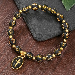 Pulsera de cuentas con colgante de cruz ovalada única para hombres y mujeres, pulseras de oración para bautizo, regalos de joyería para parejas - Product Image 2
