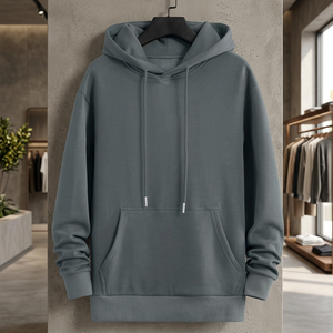 Sweat-shirt à capuche en molleton uni pour homme avec poche Coupe classique Vêtement décontracté d'automne - Product Image 4