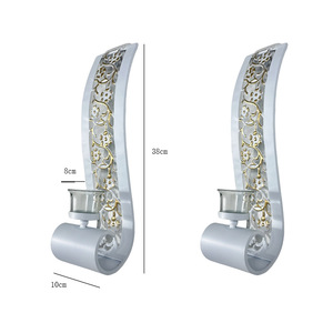 Ensemble de porte-bougies muraux en fer noir et argent, design floral, décoration d'intérieur, ambiance de Noël - Product Image 4