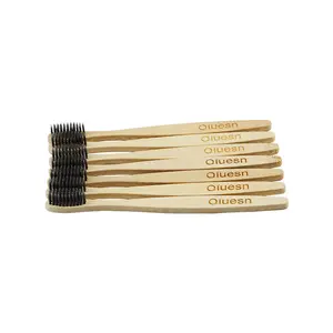 Escova de dentes de bambu biodegradável, 100% natural, 4 peças/pc, carvão vegetal, antiderrapante, escova de dentes sólida, alça de bambu, fibra macia