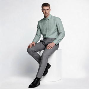 Chemise Verte Linéaire <span class=keywords><strong>Vert</strong></span> Menthe Col Standard Coupe Slim Sans Logo sur la Poitrine Poignets Repliés Chroma Discrète Calme Architectural Sans Coutures - Product Image 3