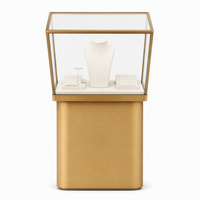 Vitrine de présentation de bijoux personnalisée en verre avec cadre métallique doré, présentoir de vente au détail pour bijouterie, vente en gros
