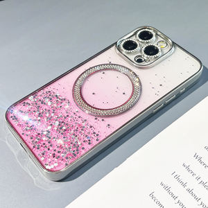 Luxe Sans Fil Charge Transparent Magnétique Pare-chocs Paillettes Téléphone étui pour iphone 16 15 14 13 <span class=keywords><strong>12</strong></span> 11 Pro Max 16 Plus - Product Image 5