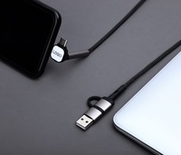 Kabel Pengisian Daya 2 in 1 dengan Logo Custom, USB A ke Tipe C & 8 Pin, Kabel Data Pengisian Cepat Berbahan Nilon Kepang 90 Derajat untuk Ponsel Gaming