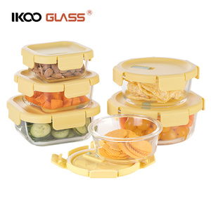 IKOO Eco Friendly Glass Lunch Box Square Glass Containers For Food Storage With Lids