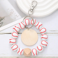 Bracelet porte-clés en perles de bois de baseball, sangle de poignet, souvenir sportif, cadeau promotionnel