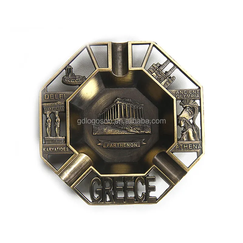 Großhandel Parthenon Athena Karyatides Griechenland Souvenirs Gravierte Metall Custom Cigar Aschenbecher