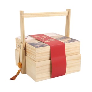 Caja de madera portátil para pasteles de luna del Festival de Medio Otoño, caja de regalo de recuerdo, caja de embalaje para pasteles de yema de huevo con textura de nieve. - Product Image 4