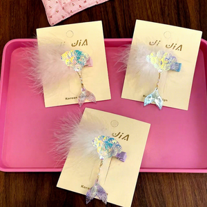 Pince à cheveux <span class=keywords><strong>queue</strong></span> <span class=keywords><strong>de</strong></span> <span class=keywords><strong>sirène</strong></span> en plumes pour enfants, accessoire capillaire coquillage rêveur pour <span class=keywords><strong>fille</strong></span> - Product Image 2