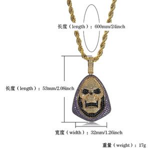 Nouveau collier pendentif <span class=keywords><strong>masque</strong></span> de crâne pavé de zircon plaqué or, couleurs violet, noir et <span class=keywords><strong>blanc</strong></span>, pour hommes et femmes, bijoux hip-hop <span class=keywords><strong>rappeur</strong></span> - Product Image 2