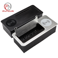 EU-Stecker Desktop-Steckdosenbox mit kabelloser Ladefunktion für Konferenztische, Klappdeckel mit 10A-Kabel, Kabelkanal und Kabeldurchführung