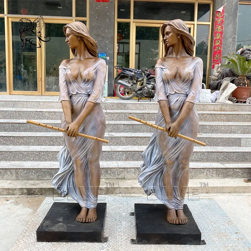 BLVE Modern Art Garden Decoration a grandezza naturale in metallo in piedi bella ragazza del vento statua nuda scultura in bronzo donna Sexy
