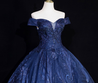 Robe de Quinceañera bleu marine enchantée, épaules dénudées, broderies et appliques, robe de bal en tulle, robe de mariée, pour événements du soir