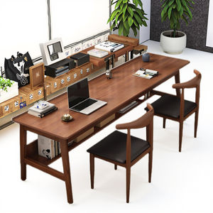 Tavolo da studio di grandi dimensioni con semplice gamba in legno massiccio E2928 scrivania lunga a parete in stile retrò cinese moderno - Product Image 1