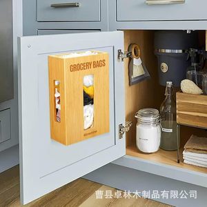 Wooden <b>kitchen</b> garbage bag <b>storage</b> <b>box</b>, wall-mounted household cling film <b>box</b>, living room wall-mounted garbage bag <b>storage</b> <b>box</b> - Product Image 4