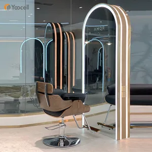 Yoocell single side salon mirror stripe salon mirror hair styling station Wall Mirrors Stations for Beauty Salon