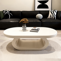 Table basse ovale créative en bois pour salon, petit appartement, style moderne minimaliste, luxe léger, design crème