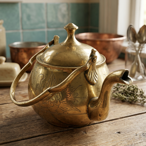 <b>Vintage</b> Brass Tea Pot With Lid And Handle Floral Engraved Design Water Pots <b>Kettle</b> Metal Decorative Kitchenware - Product Image 6