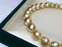 Collier Statement Lucy Jewelry en Perles Naturelles d'Eau de Mer Dorées des Mers du Sud, Plaqué Or 18K, Perles Jaunes Lâches de 10-12mm